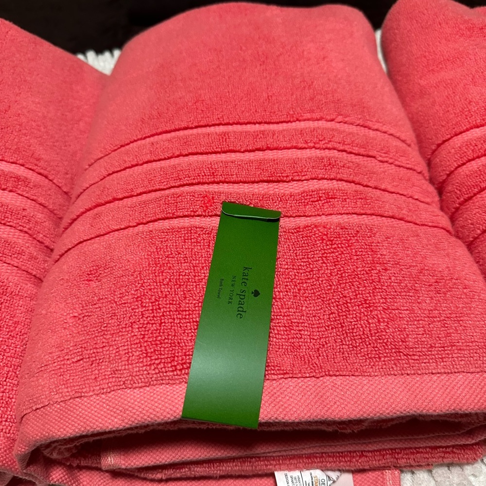 Three beautiful, bright,  orange  salmon bath size, Kate Spade towels